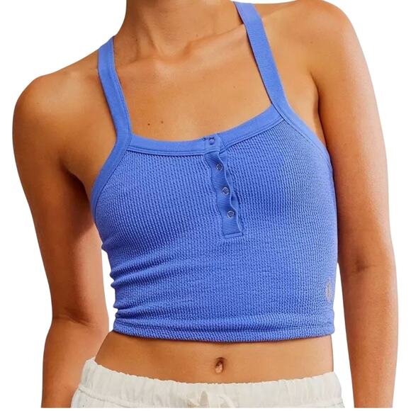 FP Movement XS S All Clear Scrunched ribbed cropped henley tank TS 2912 - Picture 1 of 11